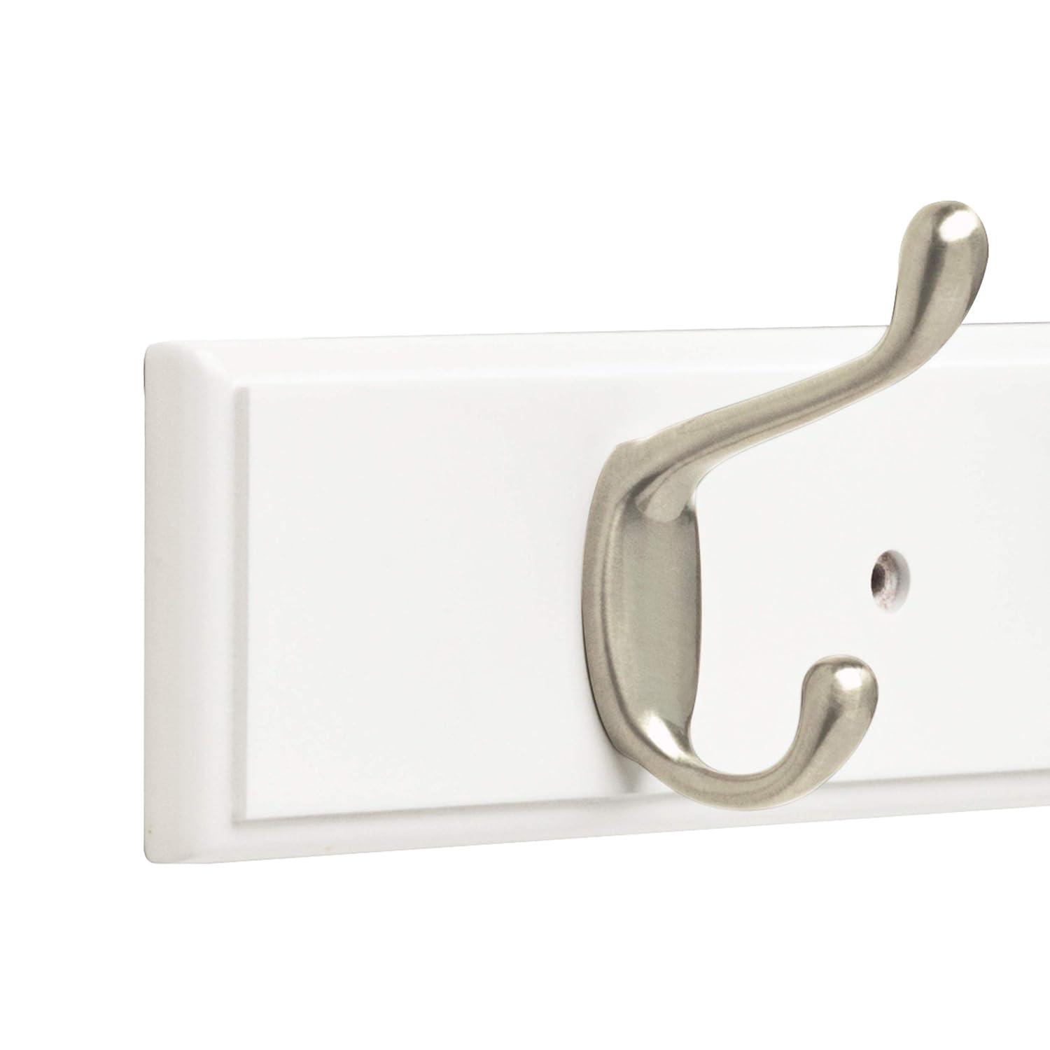 Franklin Brass FBHDCH6-WSE-R, 27" Hook Rail / Rack, with 6 Heavy Duty Coat and Hat Hooks, in White & Satin Nickel