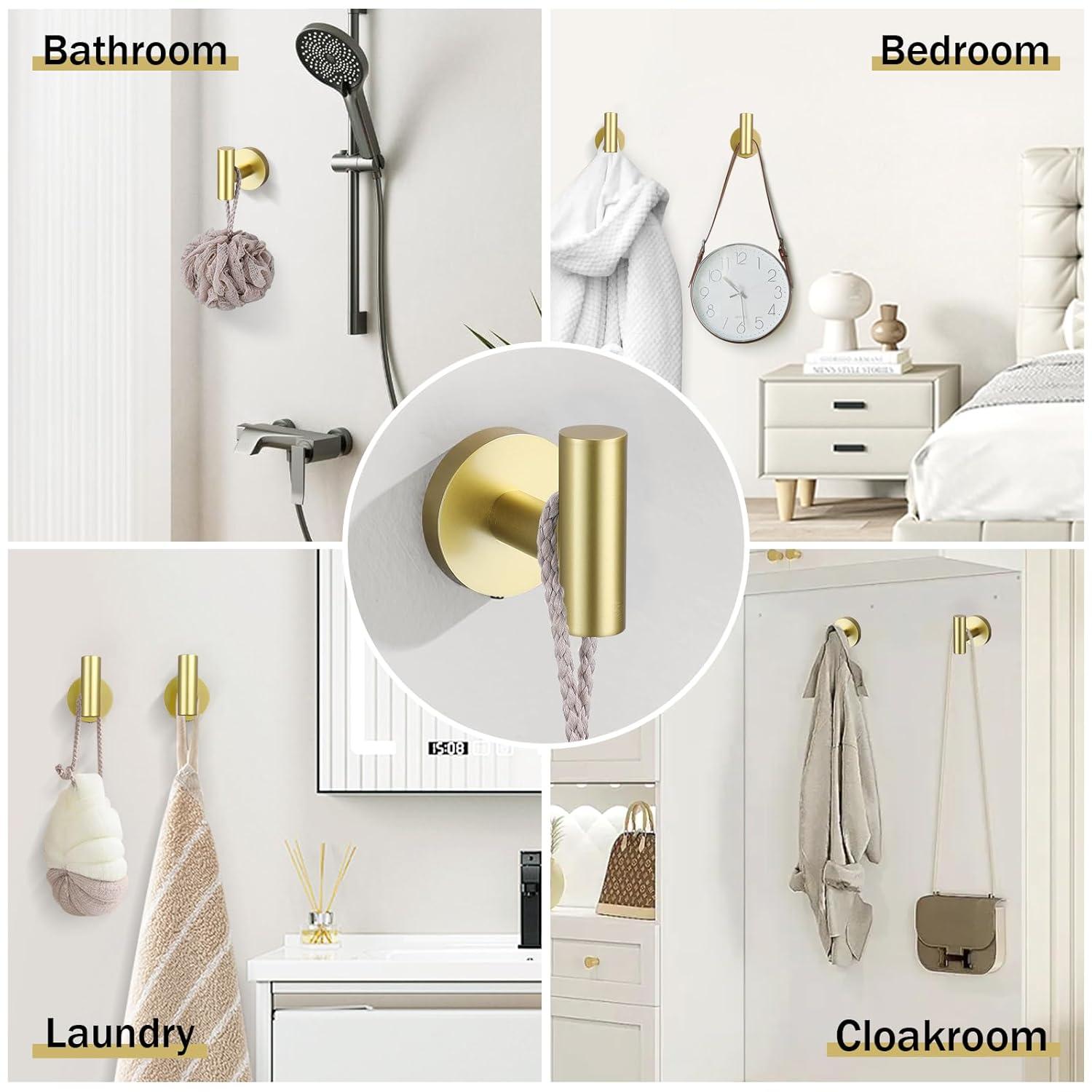 Bathroom Towel Holder Set, 6 Pieces Brushed Gold Towel Bar Bathroom Hardware Accessories Set, SUS304 Stainless Steel Towel Rack Towel Ring Toilet Paper Holder Set Wall Mounted