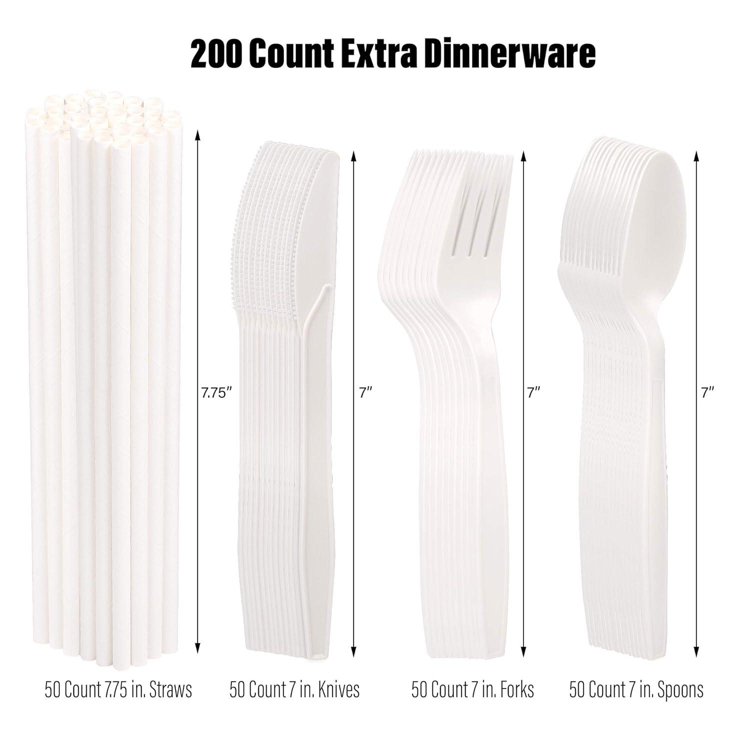 EpiqueOne 350-Piece Disposable Paper Plates Party Set | With Spoons, Forks, Knives, Plates, Straws & Napkins | Microwave & Freezer Safe | Heavy-Duty Dinnerware | Ideal for Parties, Camping & More