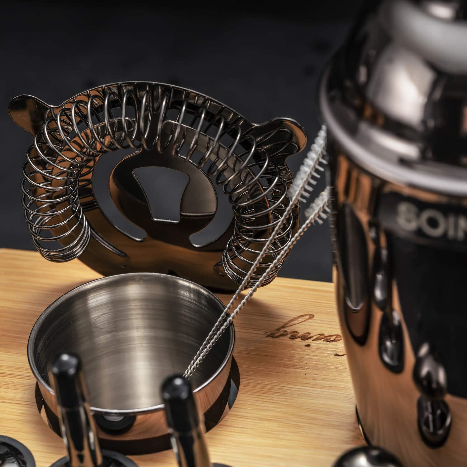 Soing Black 24-Piece Cocktail Shaker Set,Perfect Home Bartending Kit for Drink Mixing,Stainless Steel Bar Tools with Stand,Velvet Carry Bag & Recipes Included