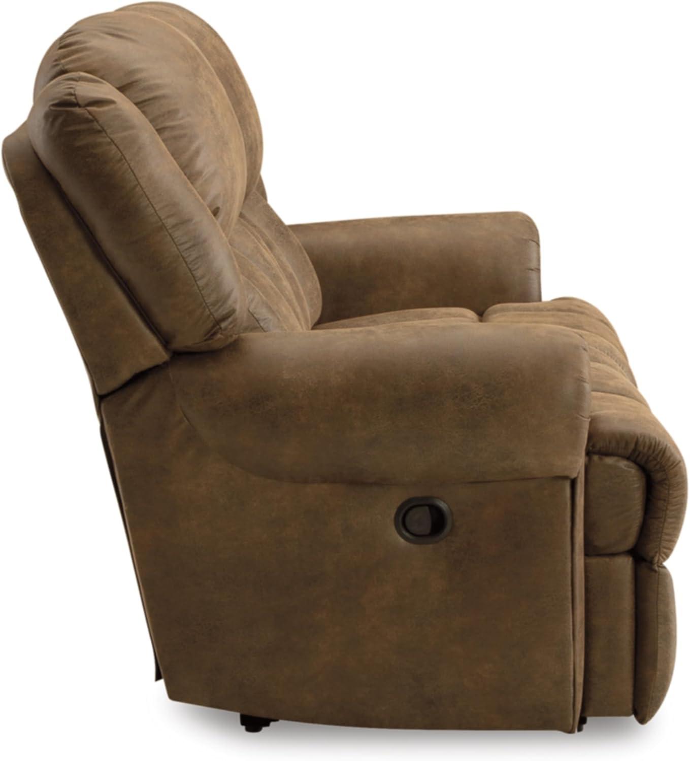 Brown Faux Leather Manual Reclining Loveseat with Rolled Arms