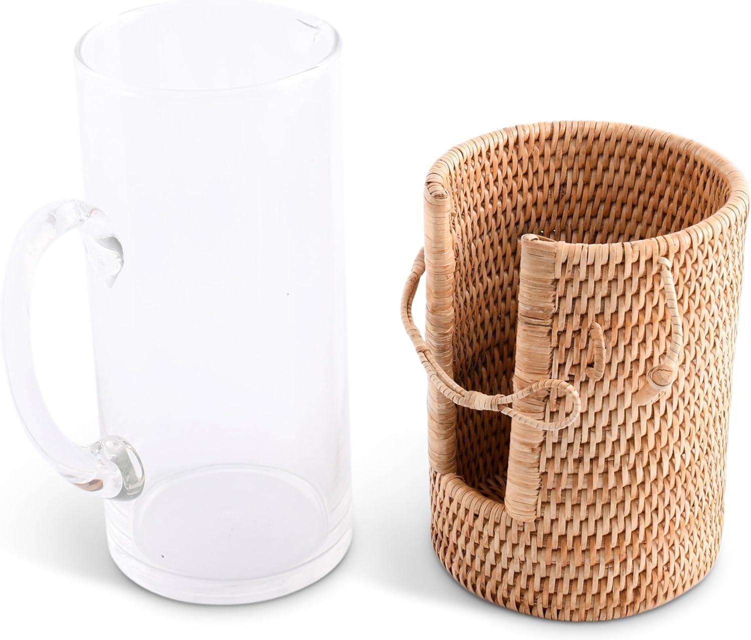 Glass Pitcher Hand Woven Wicker Natural Rattan Cover