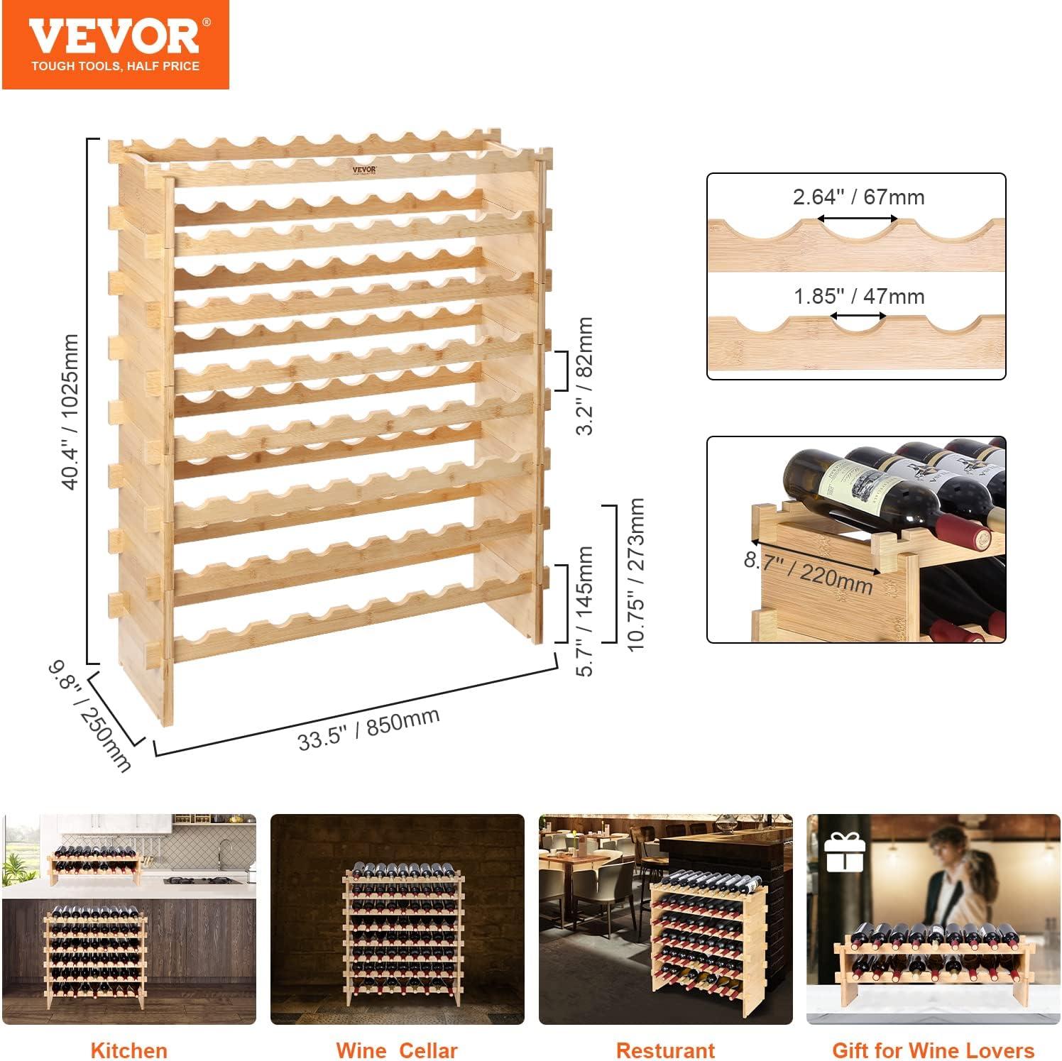 Natural Bamboo 72-Bottle Stackable Modular Wine Rack