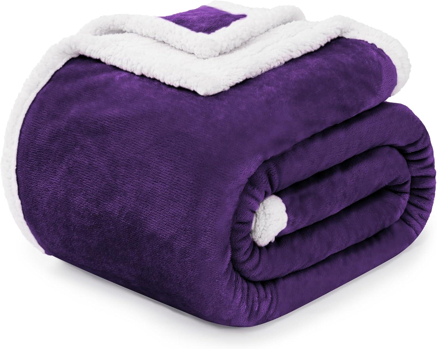 Purple Reversible Sherpa Fleece Throw Blanket 50" x 60"