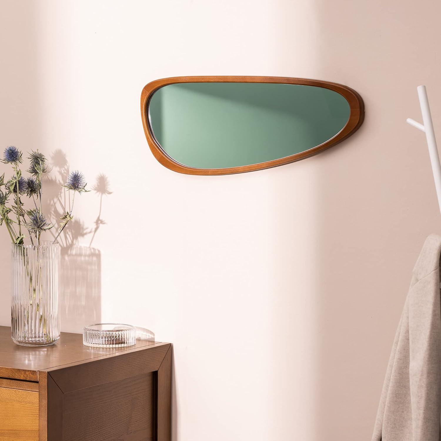 Navaris Irregular Wall Mirror - 23.6 x 9.6 in - Wooden Asymmetrical Mirror - Mid Century Abstract Design - Aesthetic Home Decor - Beechwood Frame