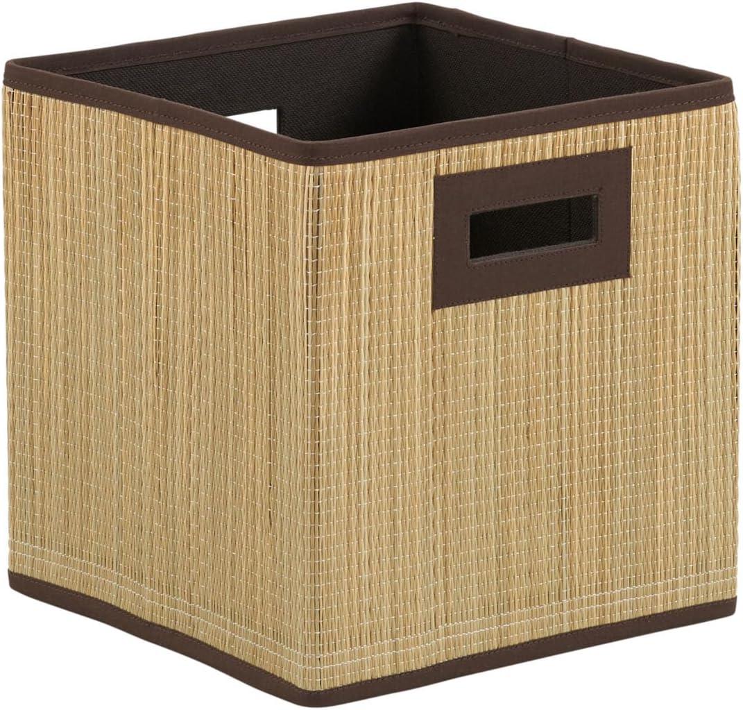 Brown Grass Cloth Fabric Foldable Storage Cubes, Set of 3