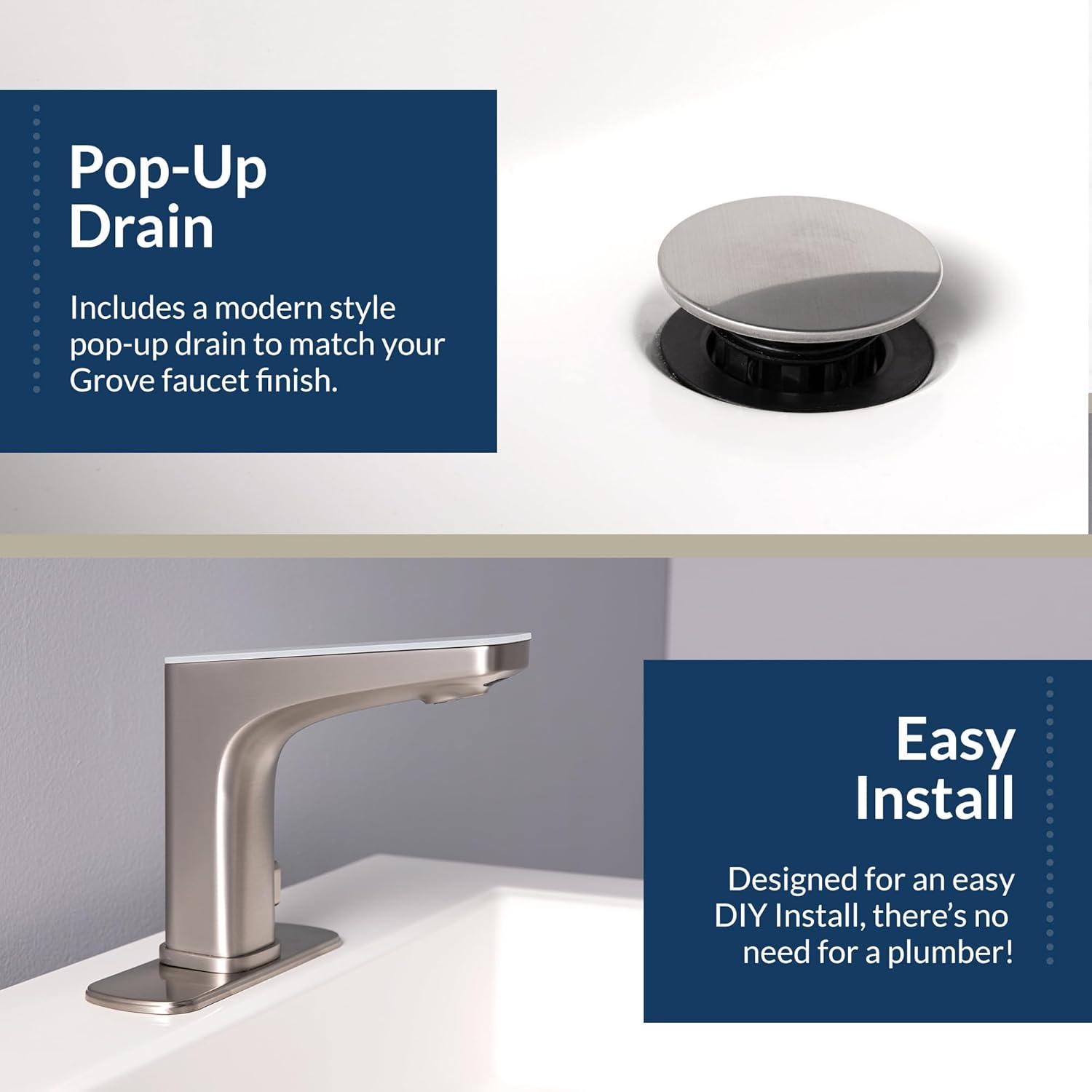 Bio Bidet Grove Touchless Bathroom Sink Faucet, Hands Free or Touch Activated, Brushed Nickel