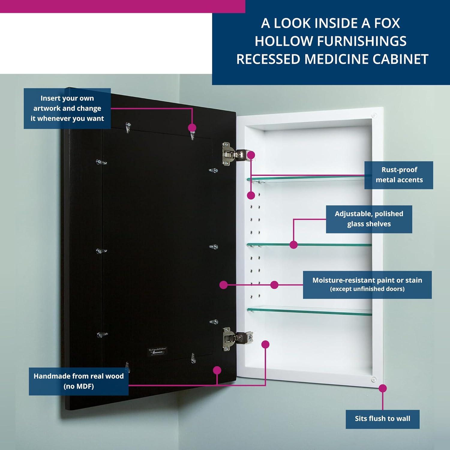 Fox Hollow Furnishings 103BL2-CW Recessed Picture Frame Door Medicine Cabinet with 3 Adjustable Shelves