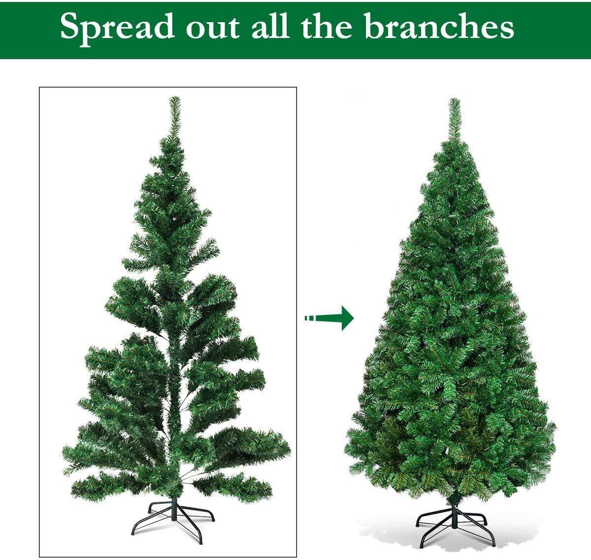 Tangkula 5/6/7/8ft Artificial Christmas Pine Tree Hinged PVC Branches with Solid Metal Legs