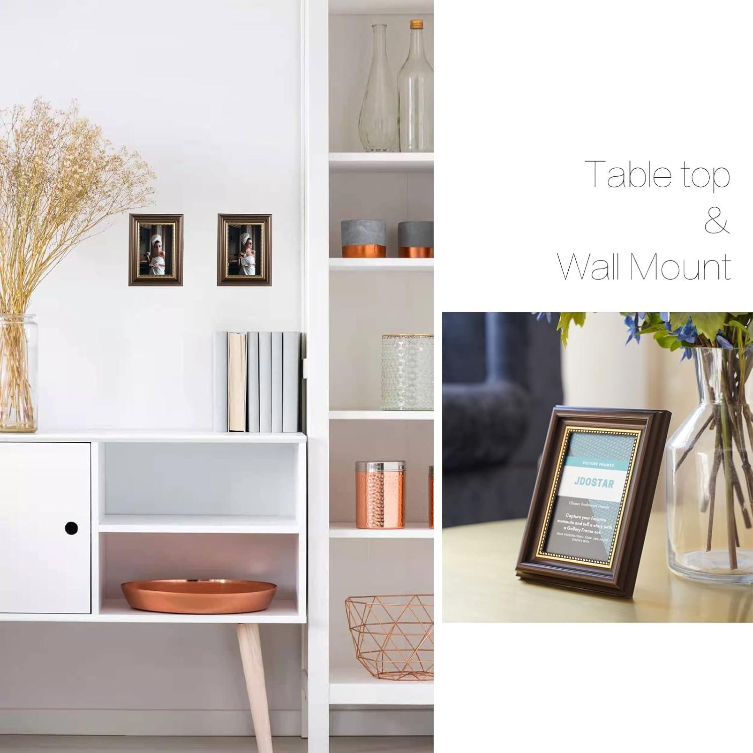 4x6 Picture frames set of 2, Photo frames 4x6 with Real Glass, Tabletop Display & Wall Mount, Brown with Gold Bead
