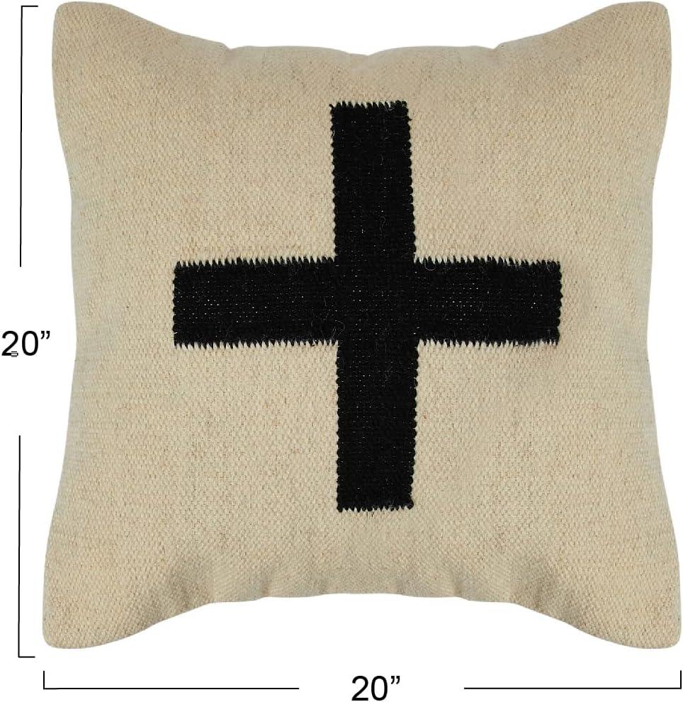 Creative Co-Op Swiss Cross Cotton Wool Throw Pillow, Black and Natural