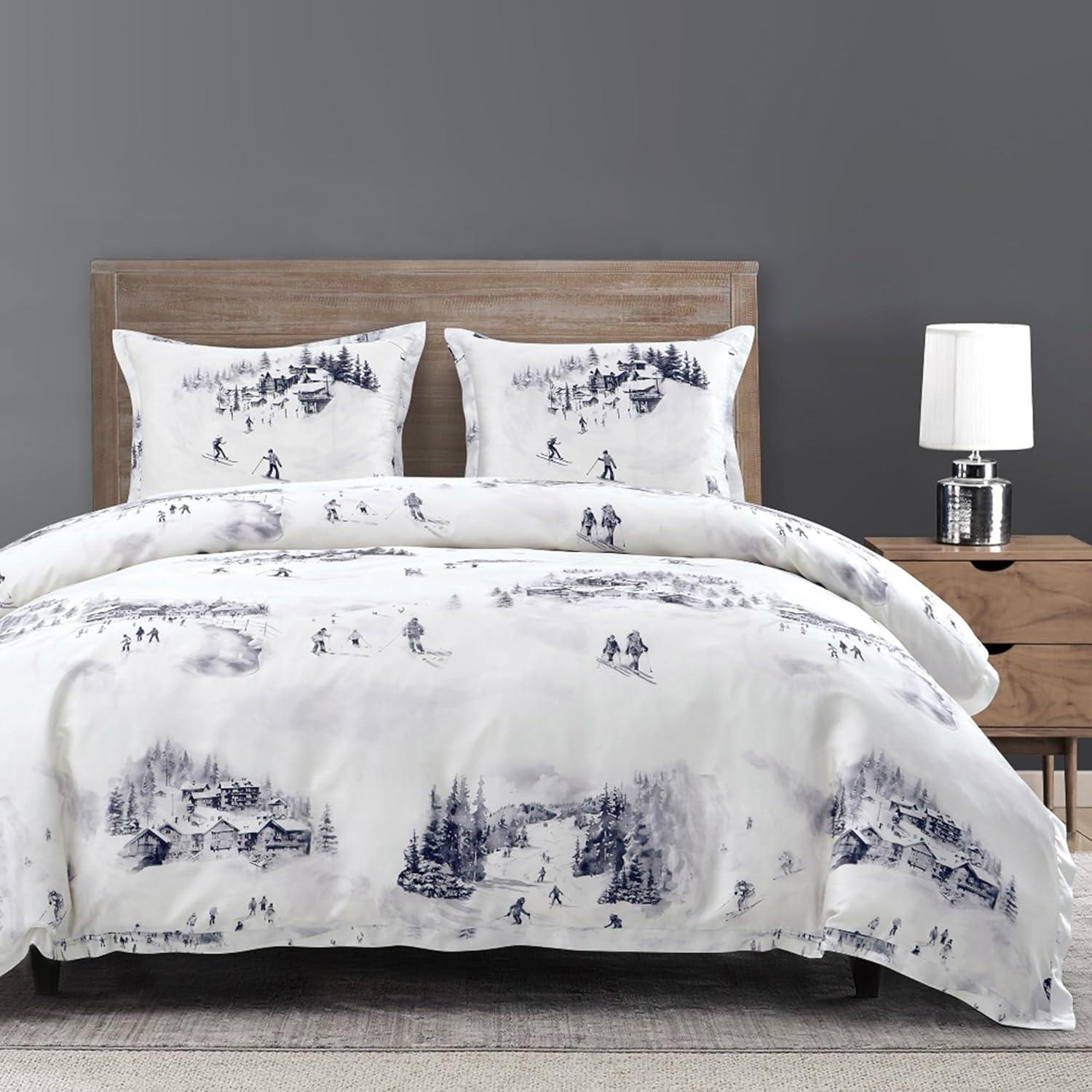 White Queen Ski Toile Comforter Set with Polyfill