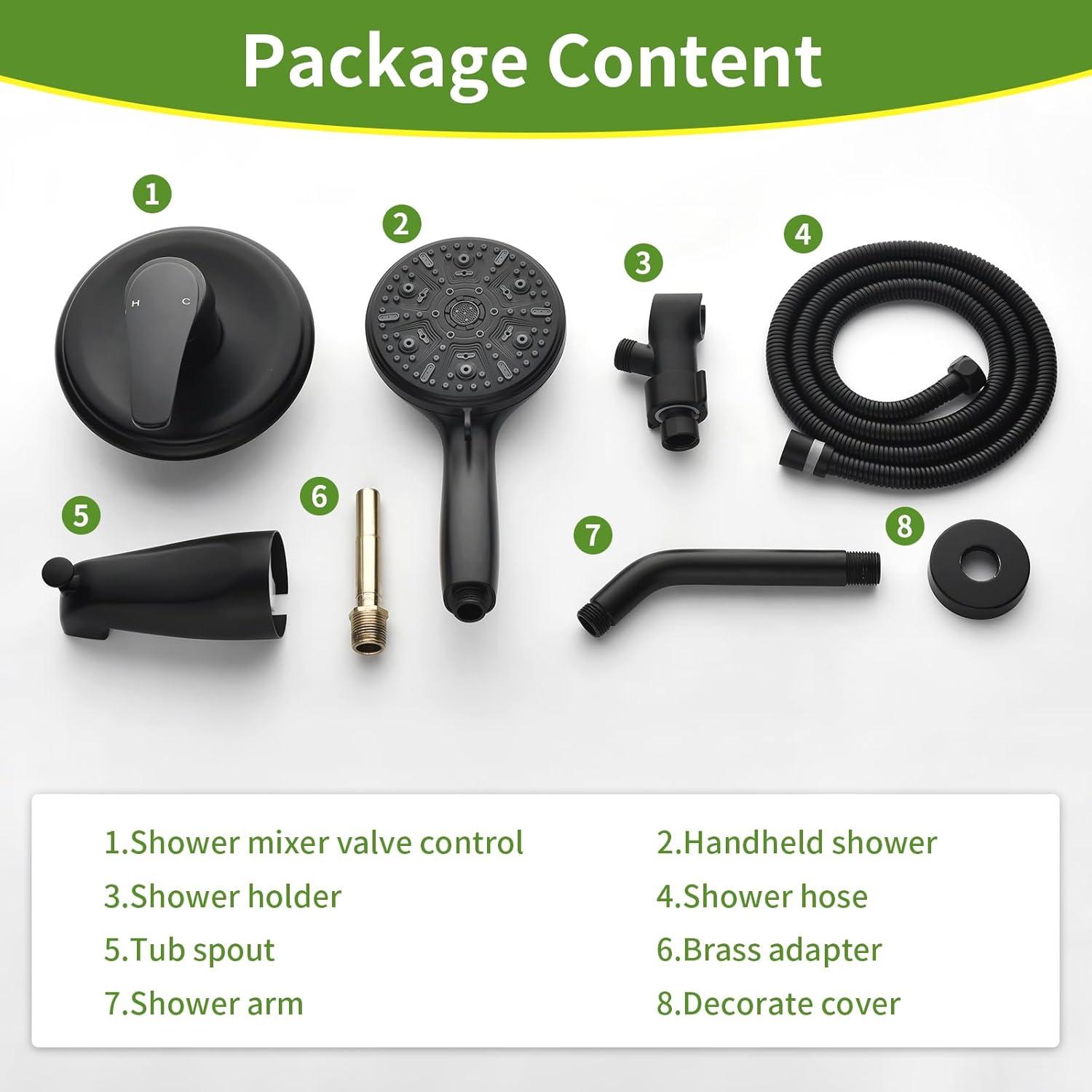 Tub Shower Faucet Set with 10 Spray Handheld Shower Matte Black Shower Head and Handle Set Shower System with Tub Spout 4.7 Inch Shower Handheld Shower Fixtures Tub and Shower Trim Kit