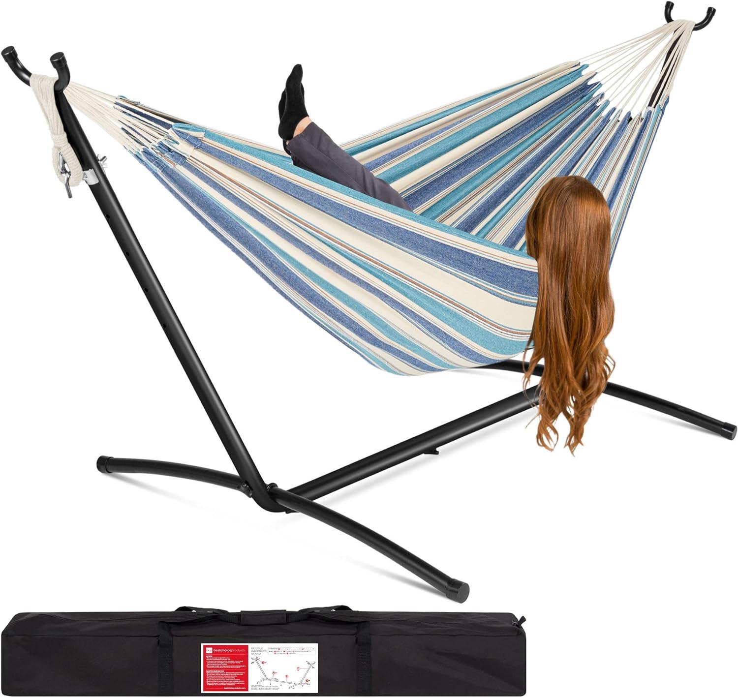 Knutsford 2-Person Brazilian-Style Cotton Double Hammock with Stand Set w/ Carrying Bag