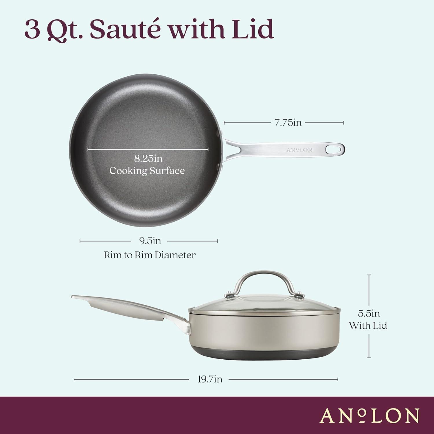 Silver 3-Quart Nonstick Aluminum Sauté Pan with Glass Lid