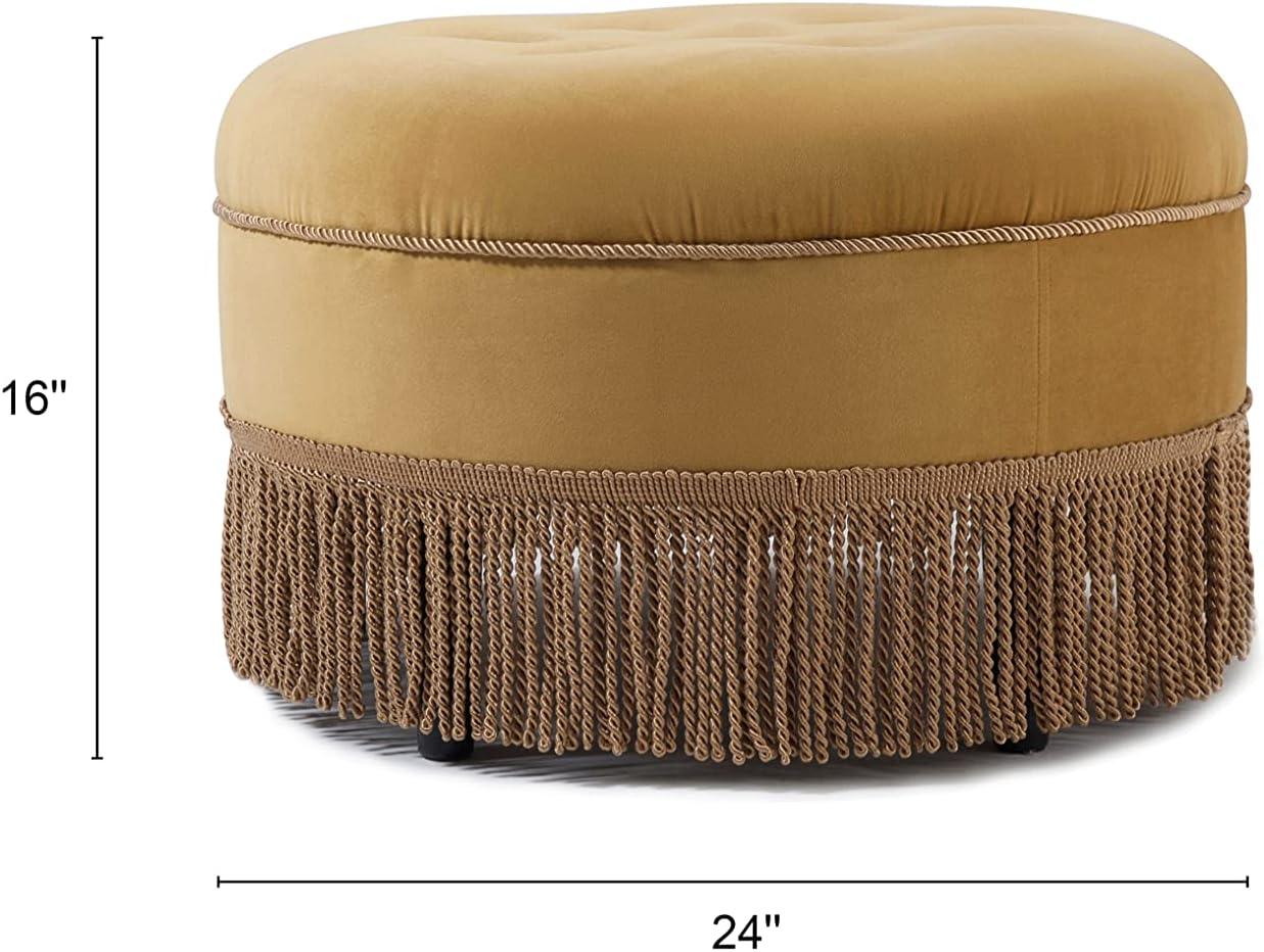 Yolanda Tufted Decorative Round Ottoman Gold Velvet
