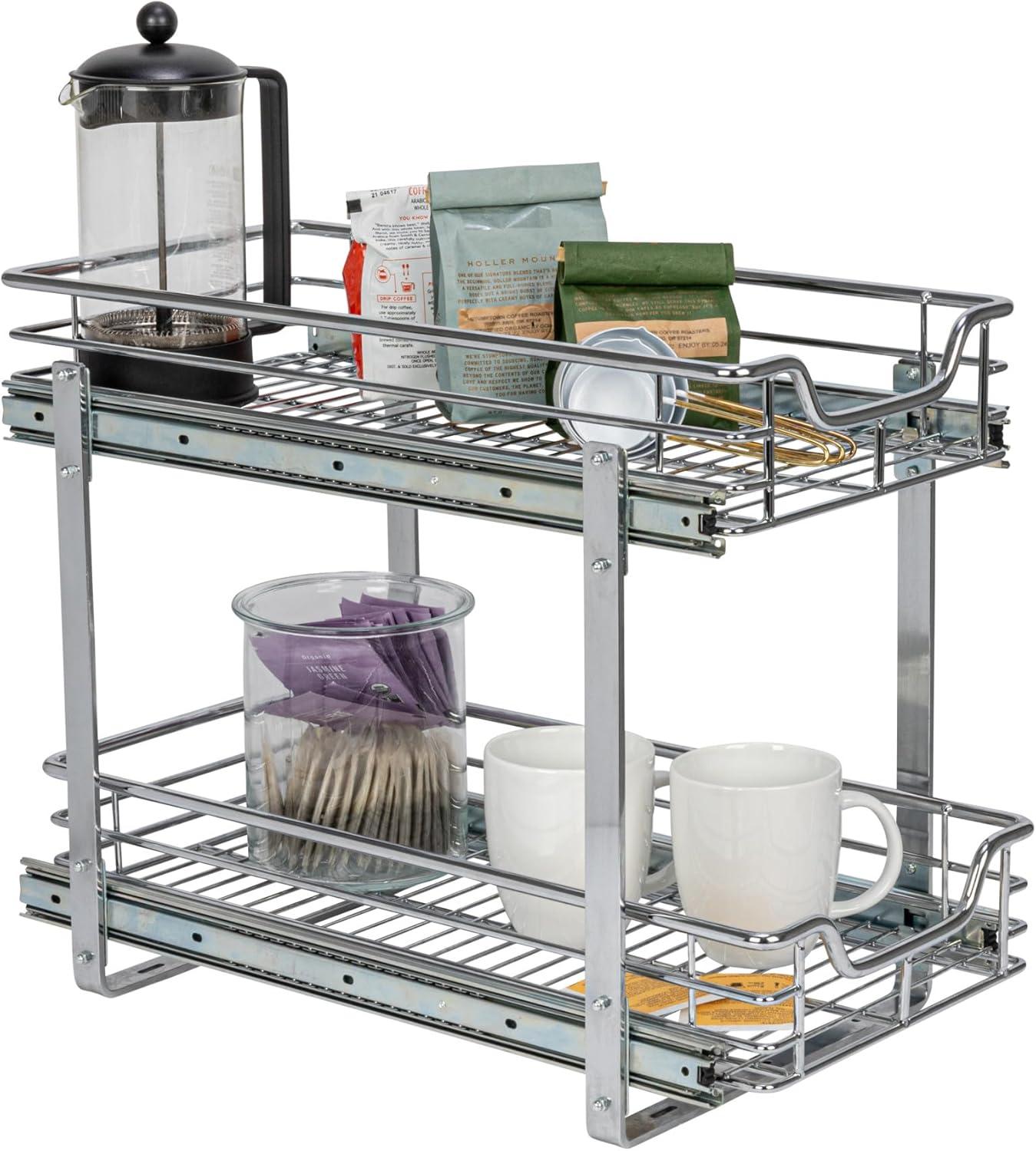 Chrome-Plated Steel 2-Tier Pull-Out Cabinet Organizer