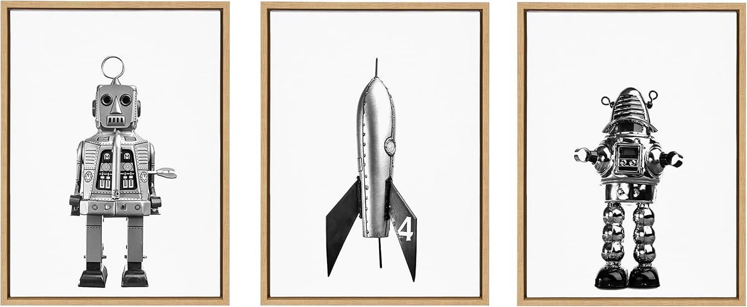 (Set of 3) 18" x 24" Sylvie Space Robot Canvas by Saint and Sailor Studios Natural - Kate & Laurel All Things Decor