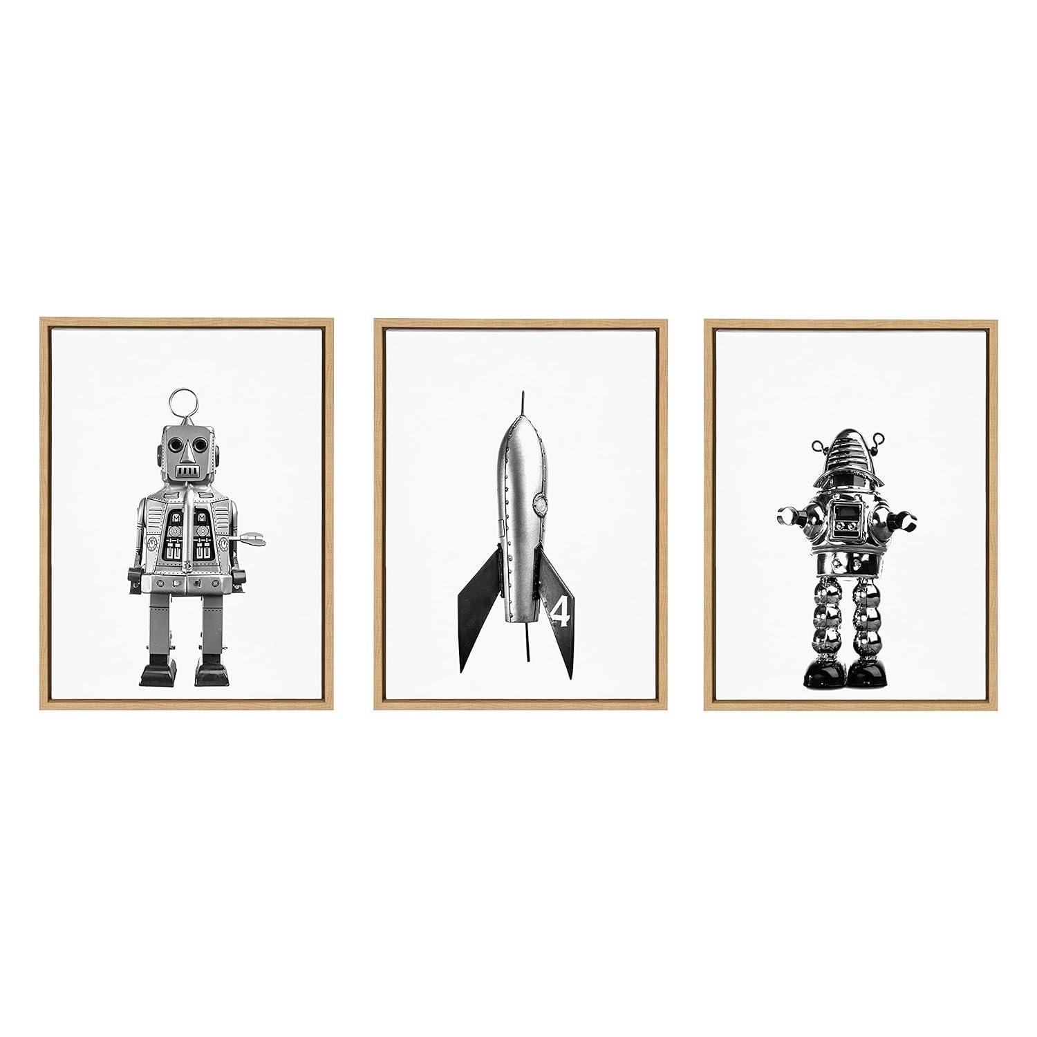 (Set of 3) 18" x 24" Sylvie Space Robot Canvas by Saint and Sailor Studios Natural - Kate & Laurel All Things Decor