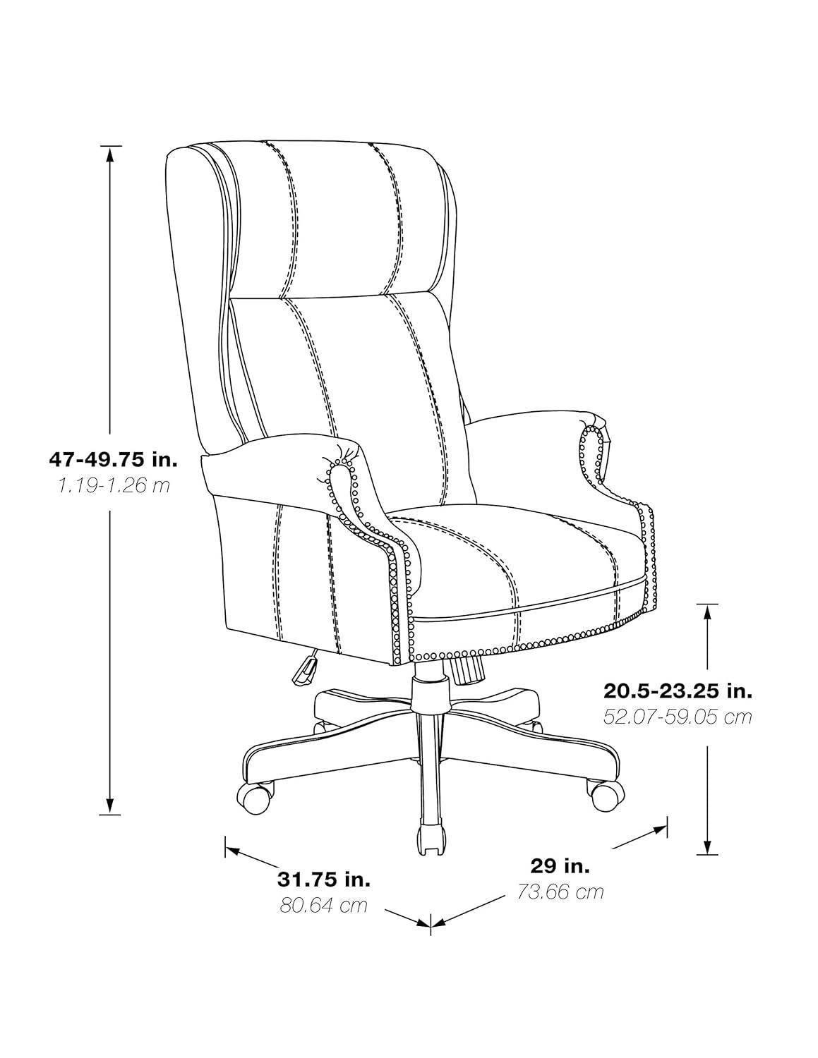 Executive High Back Chair with Black Vinyl and Brass Finish Nail Trim Upholstery