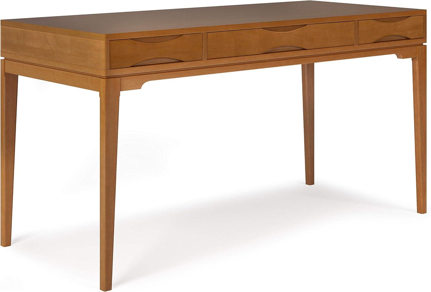 Simpli Home Harper Solid Wood Mid-Century Modern 60" Desk in Light Golden Brown