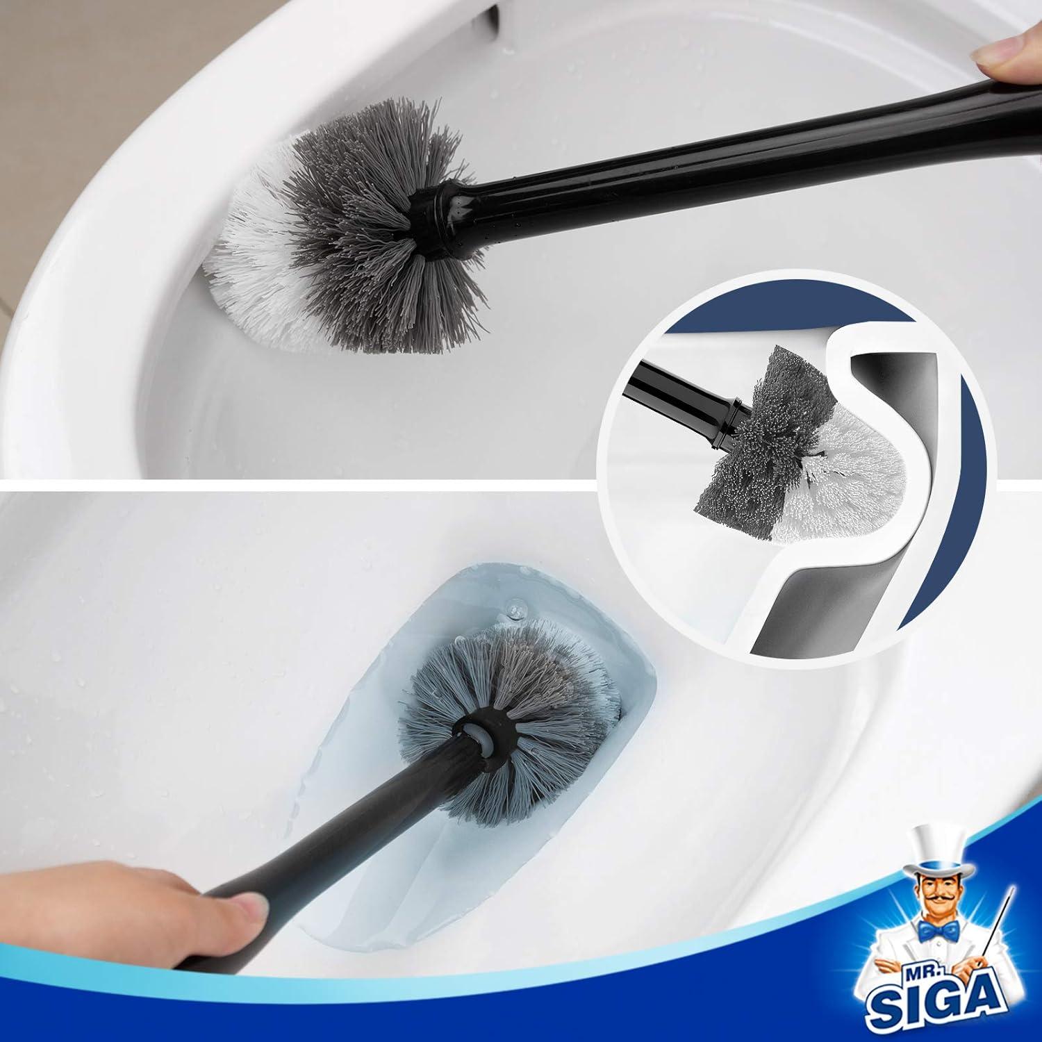 MR.Siga Toilet Bowl Brush and Holder, with Solid Handle and Durable Bristles for Bathroom Cleaning, Black, 1 Pack