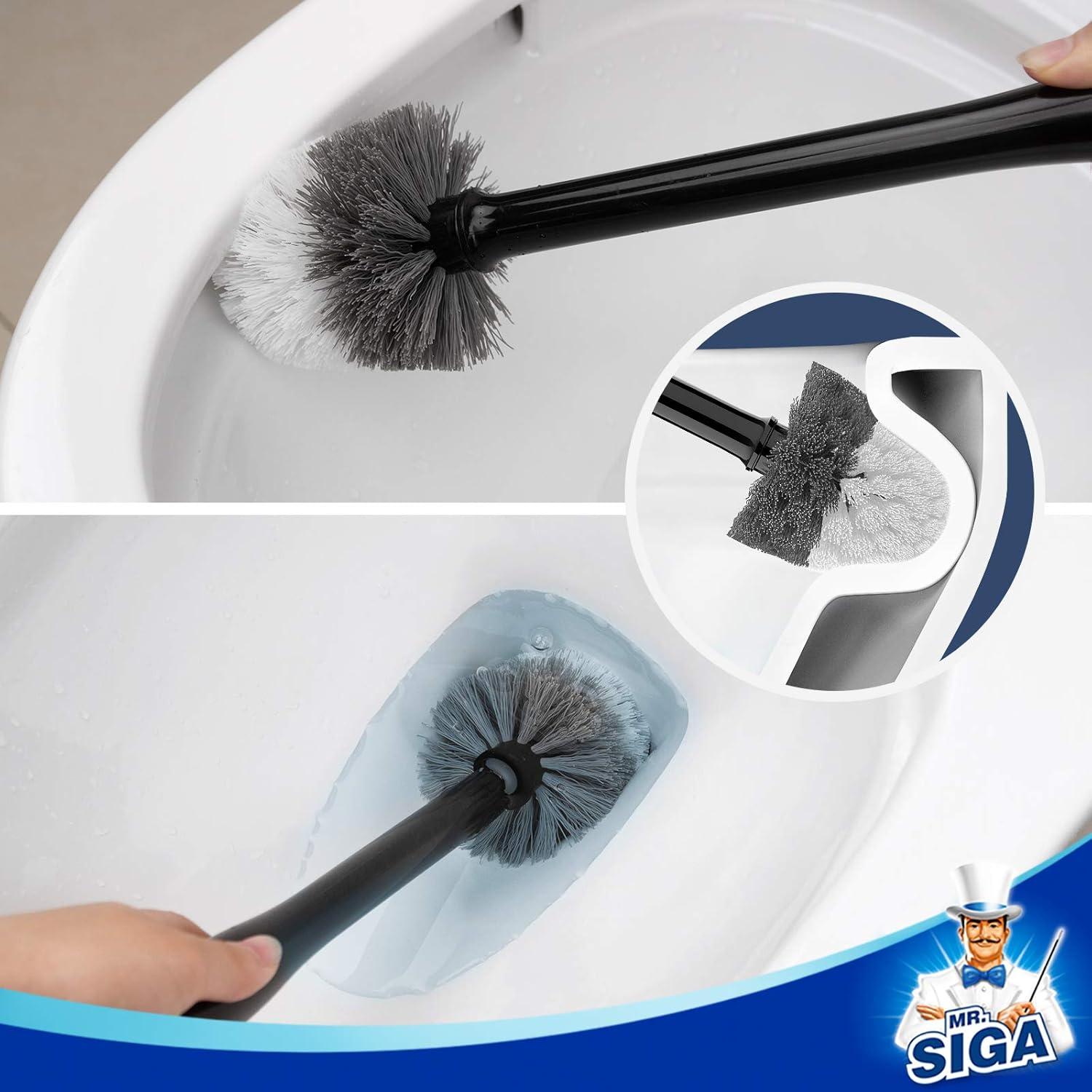 MR.Siga Escobilla y Soporte para Inodoro con Mango Macizo y Cerdas Duraderas para Limpieza Del Baño, Negro, 1 Paquete