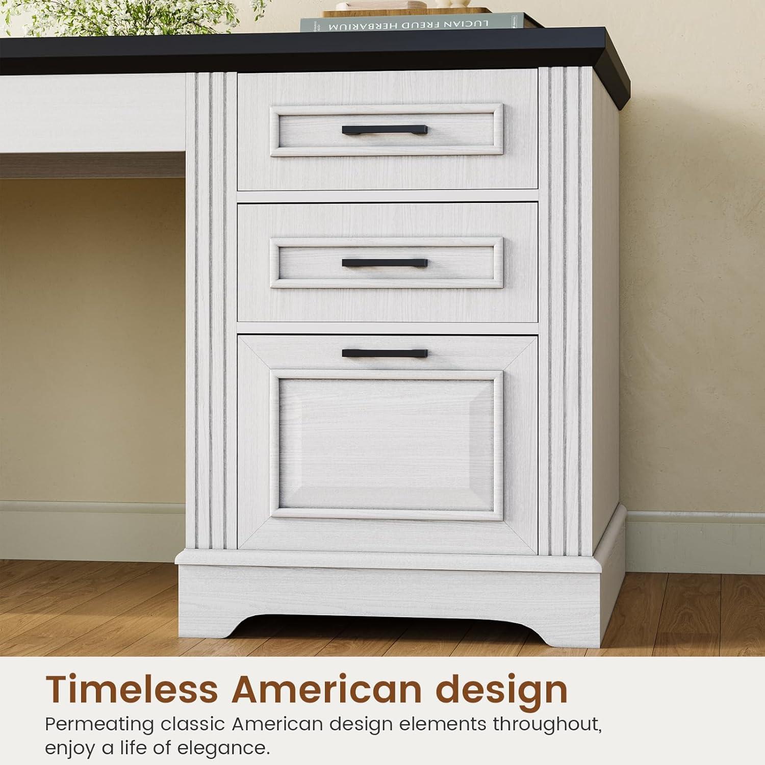 SEDETA Office Desk with 3 Drawers, 55" Executive Computer Desk with Storage Drawers, Farmhouse Desk with Power Outlet for Home Office, White