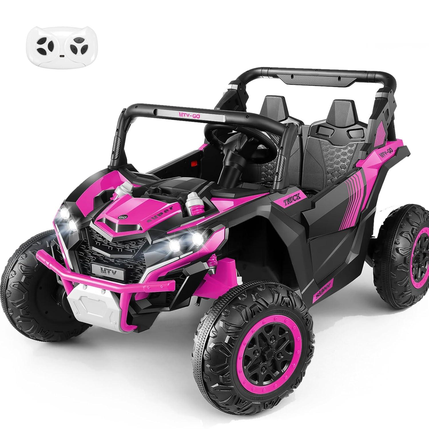 SUSIELADY 24V 2 Plazas Ride-On UTV para Niños, Coche Eléctrico con Control Remoto, Suspensión en las 4 Ruedas, Música, Almacenamiento, Camión de Juguetes Al Aire Libre para Niños Niñas a Partir de 3 Años, Rosa