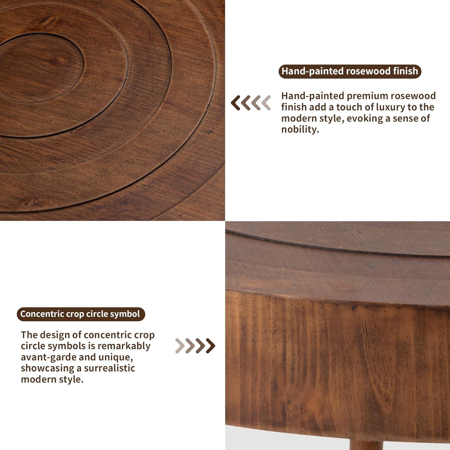 COSIEST 2 Piece Round Coffee Table Set, Modern Nesting Table with Handcrafted Wood Ring Motif, Farmhouse Wood End Table for Living Room