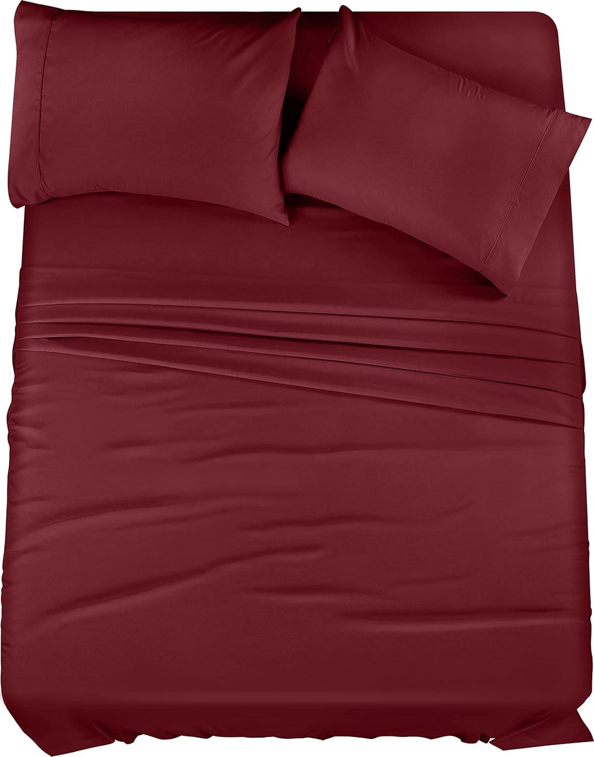 King Bed Sheets Set - 4 Piece Bedding - Brushed Microfiber - Shrinkage and Fade Resistant - Easy Care (King, Red Burgundy)