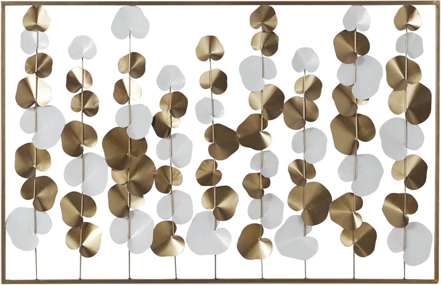 DecMode Gold Metal Floral Wall Decor with White Accents