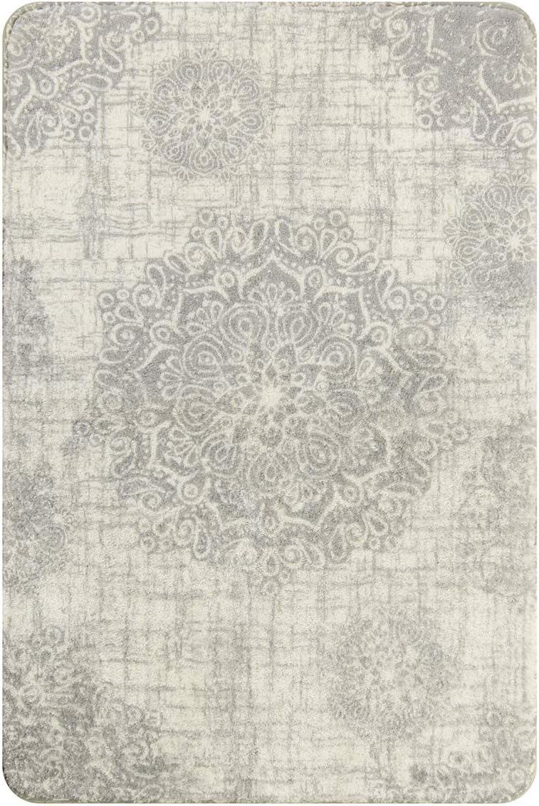 Vintage Medallion Entryway Rug - 2x3 Non Slip Washable Kitchen Rugs Small Area Rug Door Mat Indoor Entrance, Throw Ultra-Thin Rugs for Bathroom Laundry Room Bedroom Decor (2‘ X 3‘, Gray)