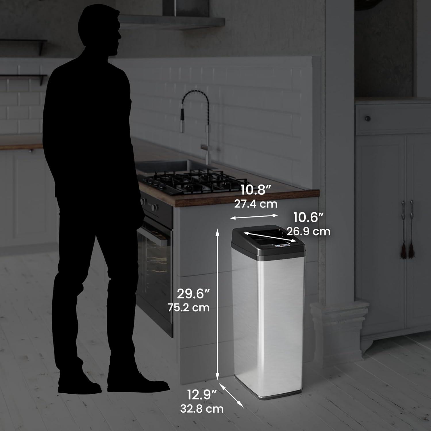 iTouchless Sliding Lid Sensor Kitchen Trash Can with AbsorbX Odor Filter 14 Gallon Black Stainless Steel