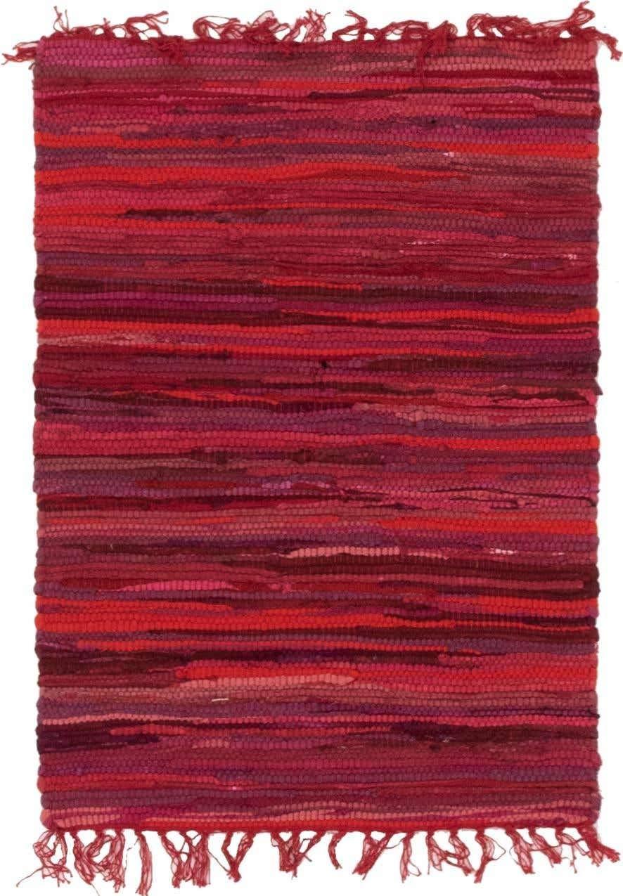 Presley Striped Hand-Knotted Cotton Red Area Rug