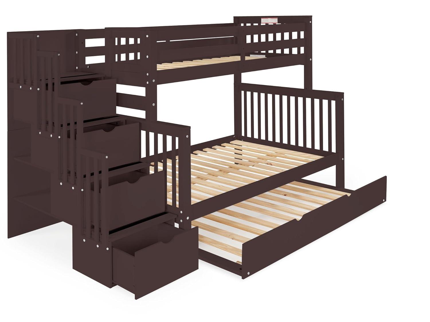 Bedz King - Literas con Escalera Doble con 4 Cajones en los Escalones y una Cama Nido Doble, Color Blanco