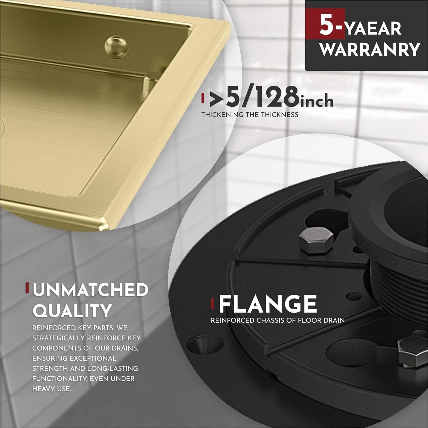 6 Inch Brushed Gold Stainless Steel Square Shower Drain