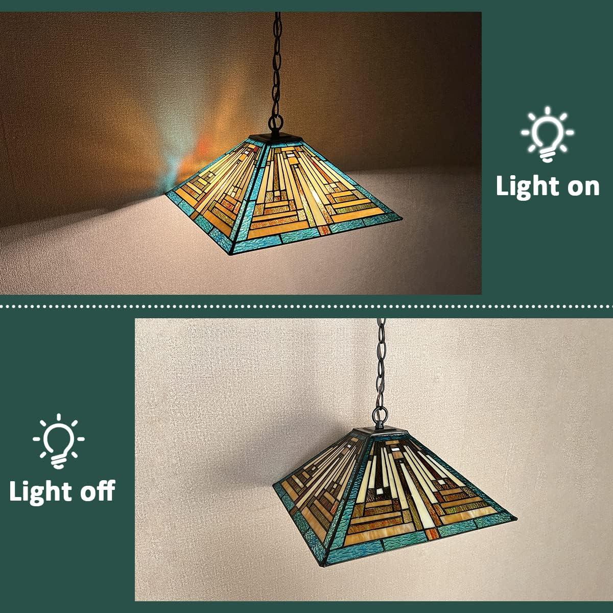Tiffany Pendant Lights Fixtures 16 inch Green Mission Stained Glass Hanging Lamp 2 Lights Large Antique Style Ceiling Pendant Lighting for Kitchen Island Dining Room Bedroom