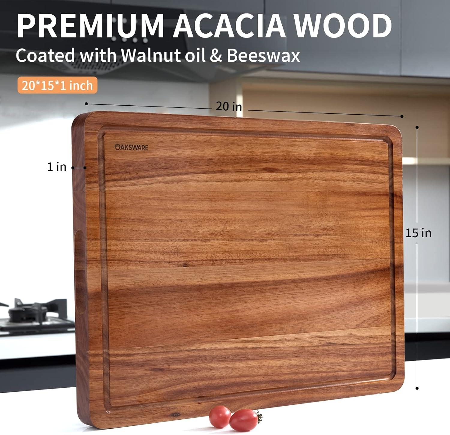 Yiwa 20" x 15" Extra Large Cutting Boards for Kitchen with Side Handles and Juice Groove, 1.5in Thickness Reversible Acacia Board