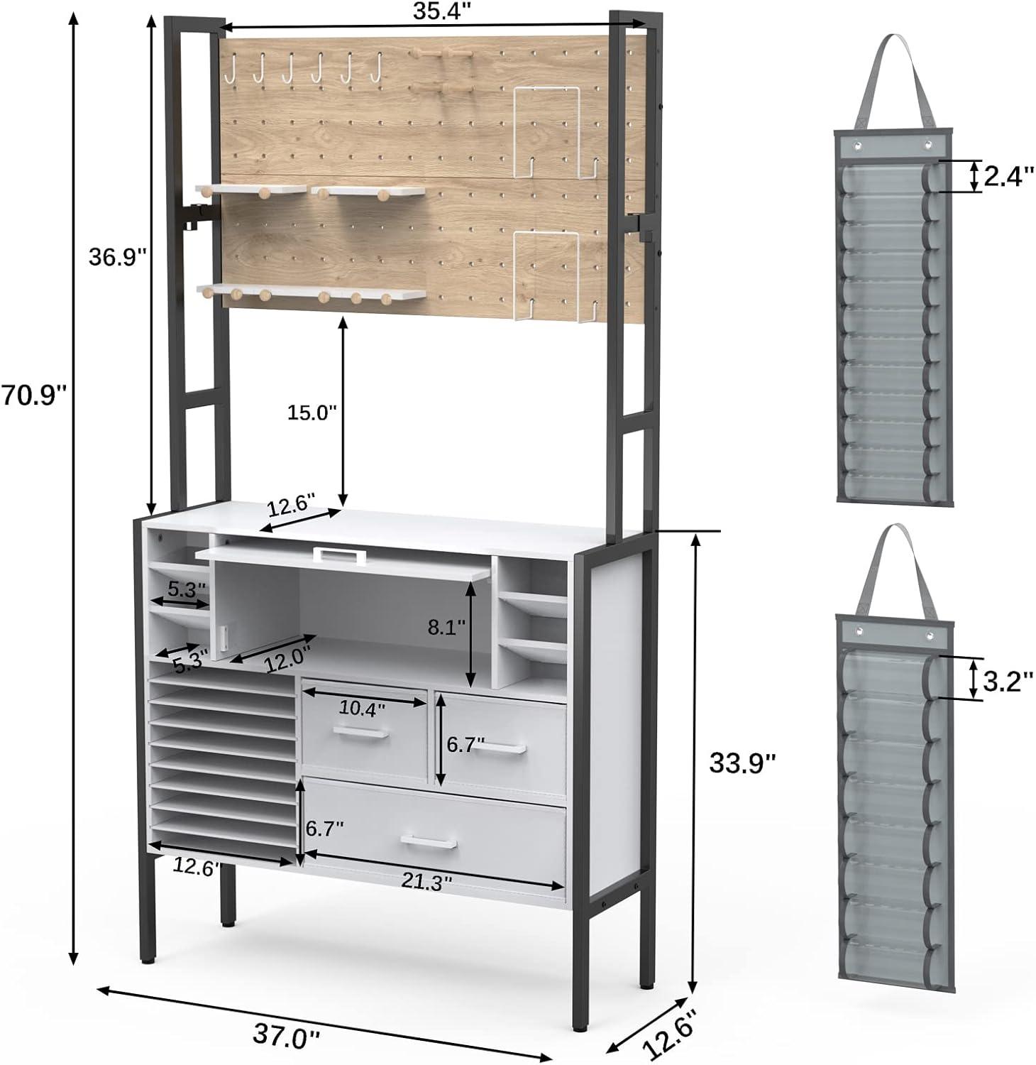 GDLF Craft Organizers and Storage Cabinet Compatible with Cricut Machine, Craft Table Storage with Pegboard, Vinyl Holders