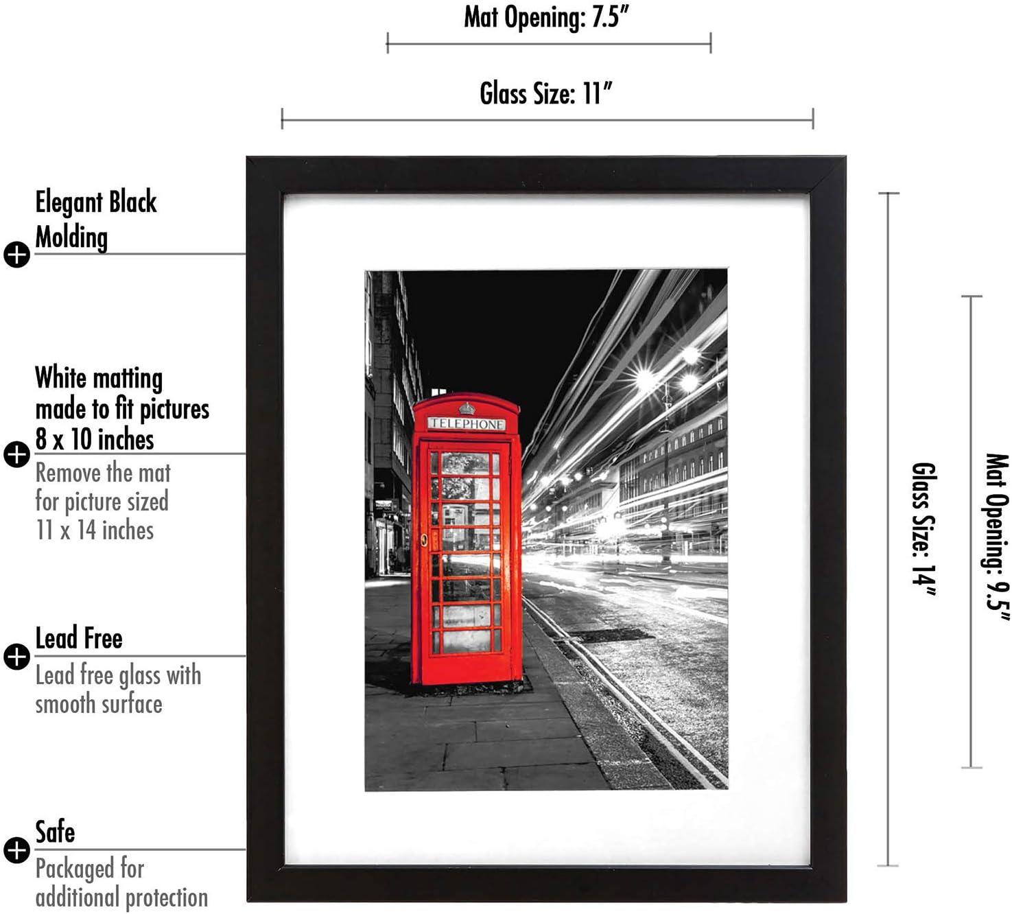 Americanflat 11x14 Picture Frame with Shatter-Resistant Glass - Use as 8x10 Frame with Mat or 11x14 Frame Without Mat - Signature Collection - Black