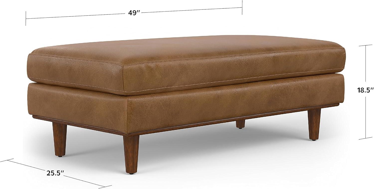 Pemberly Row Wide Century Rectangular Ottoman - Caramel Brown Genuine Leather