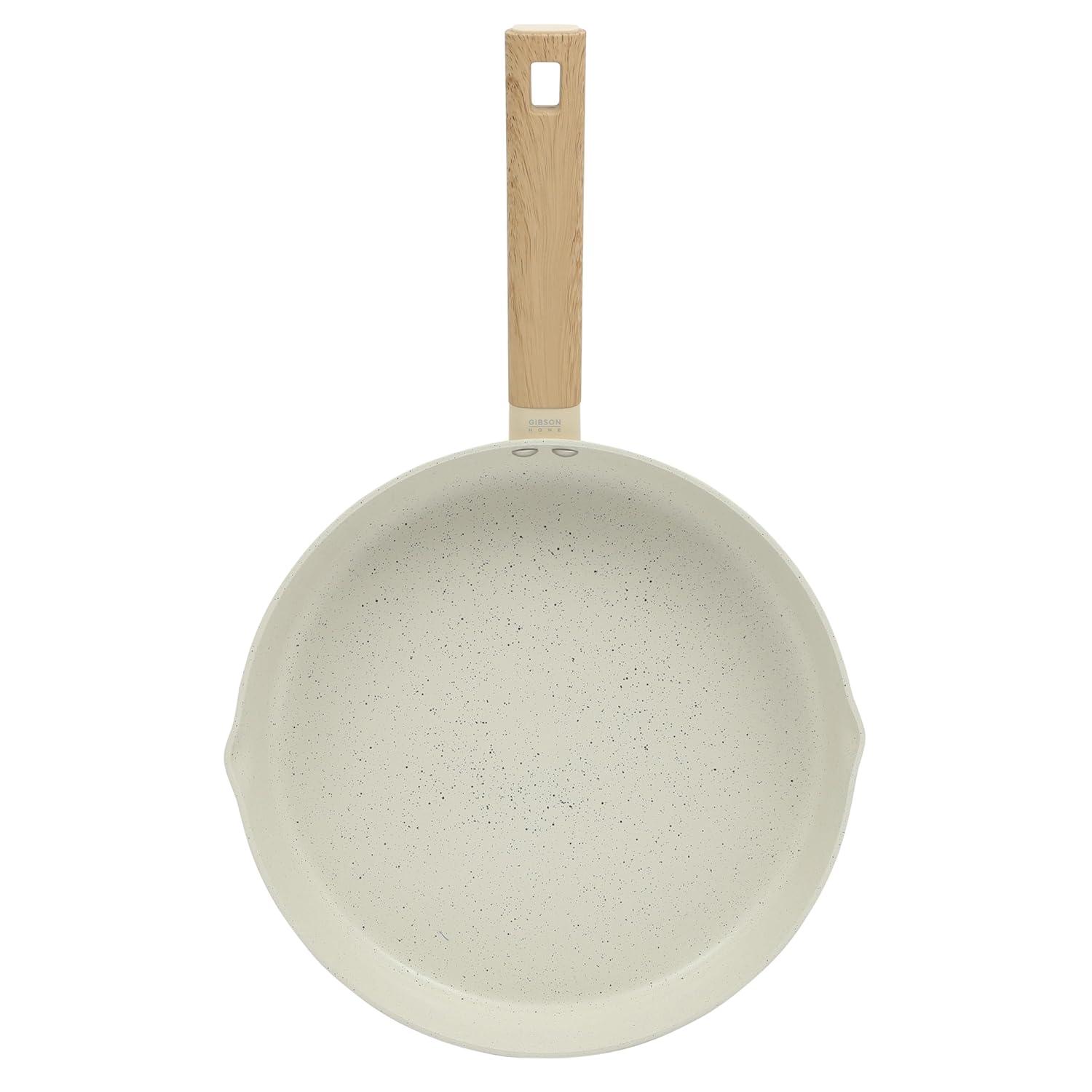 Gibson Home 137732.01 11 in. Marbleton Ceramic Nonstick Aluminum Frying Pan, Cream