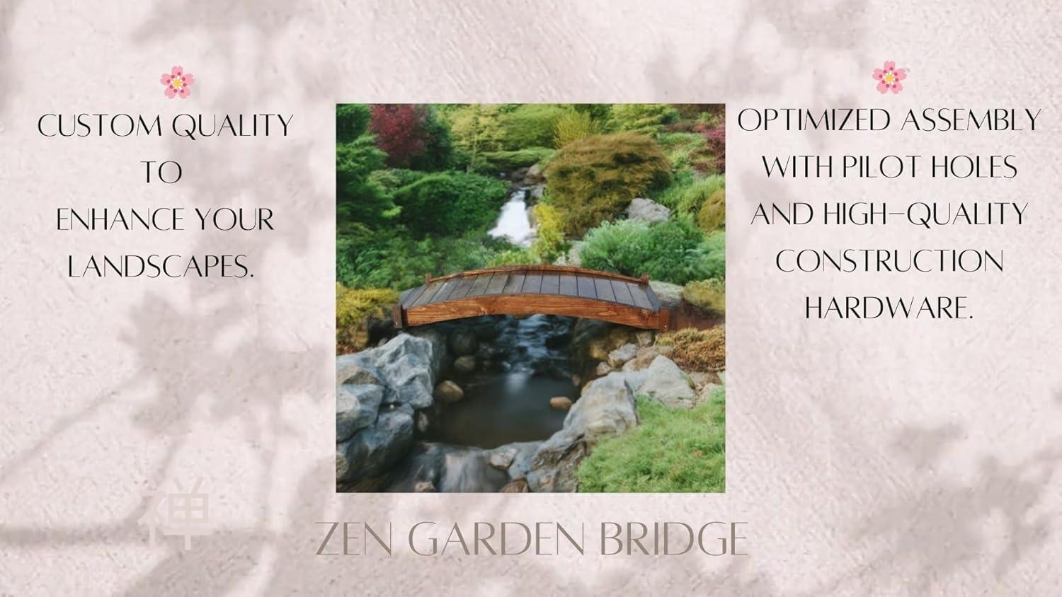 Zen 6-Foot Brown Wood Garden Bridge