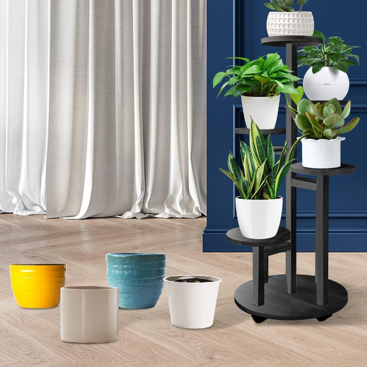 5 Tier Plant Stand Indoor, Corner Tiered Plant Stands for Multiple Plants, Metal Tall Plant Display Holder Shelf Flower Rack for Outdoor Patio Porch Garden Balcony Bedroom, Black