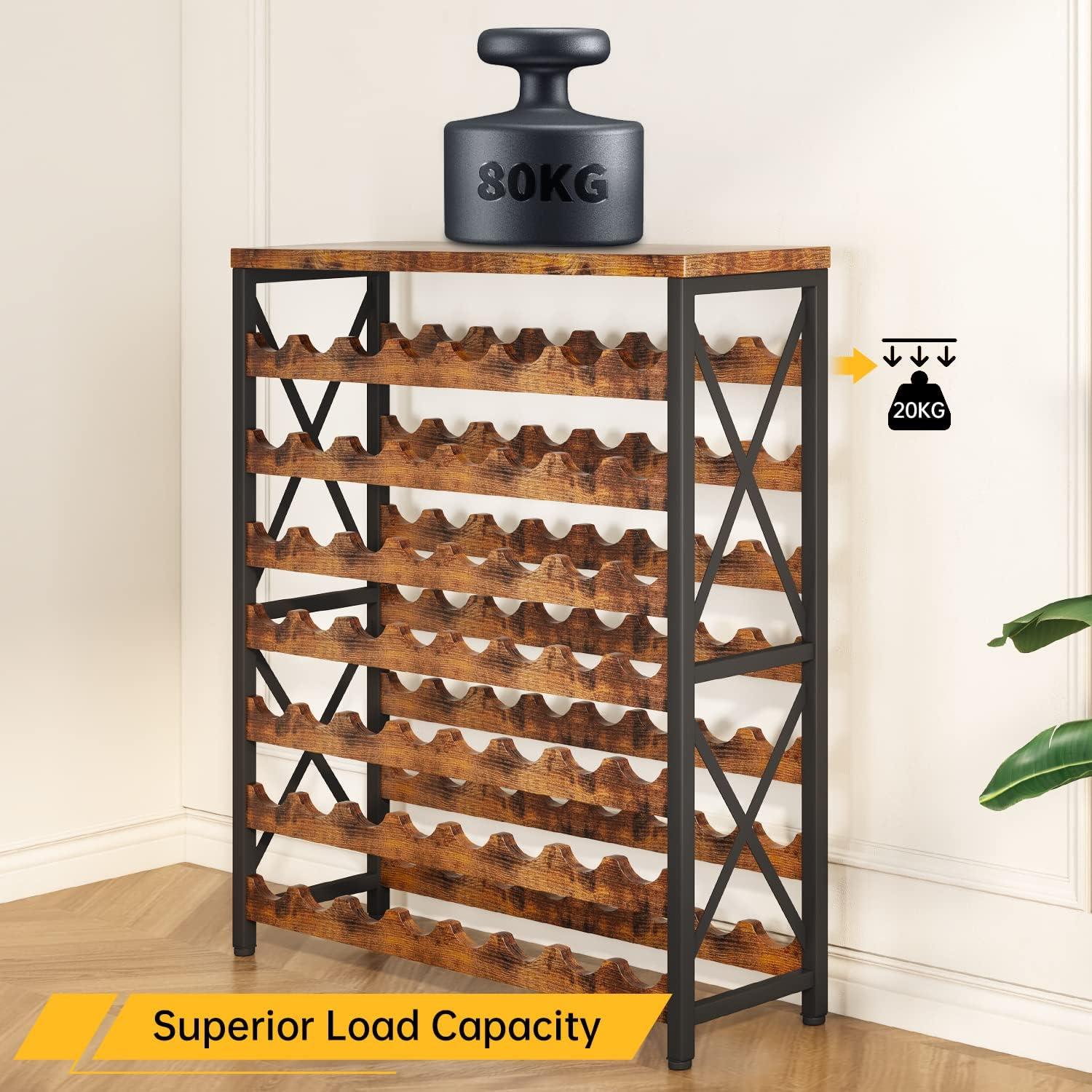 56-Bottle Freestanding Wine Rack, Wooden Wine Rack Storage Shelf, Stackable Wine Bottle Rack with Tabletop for Living Room,Kitchen or Wine Cellar