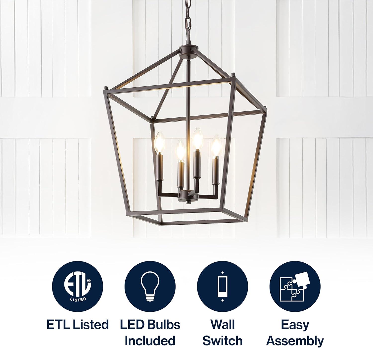 JONATHAN Y Pagoda 16" 4-Light Classic Traditional Metal Cage Lantern LED Pendant, Oil Rubbed Bronze