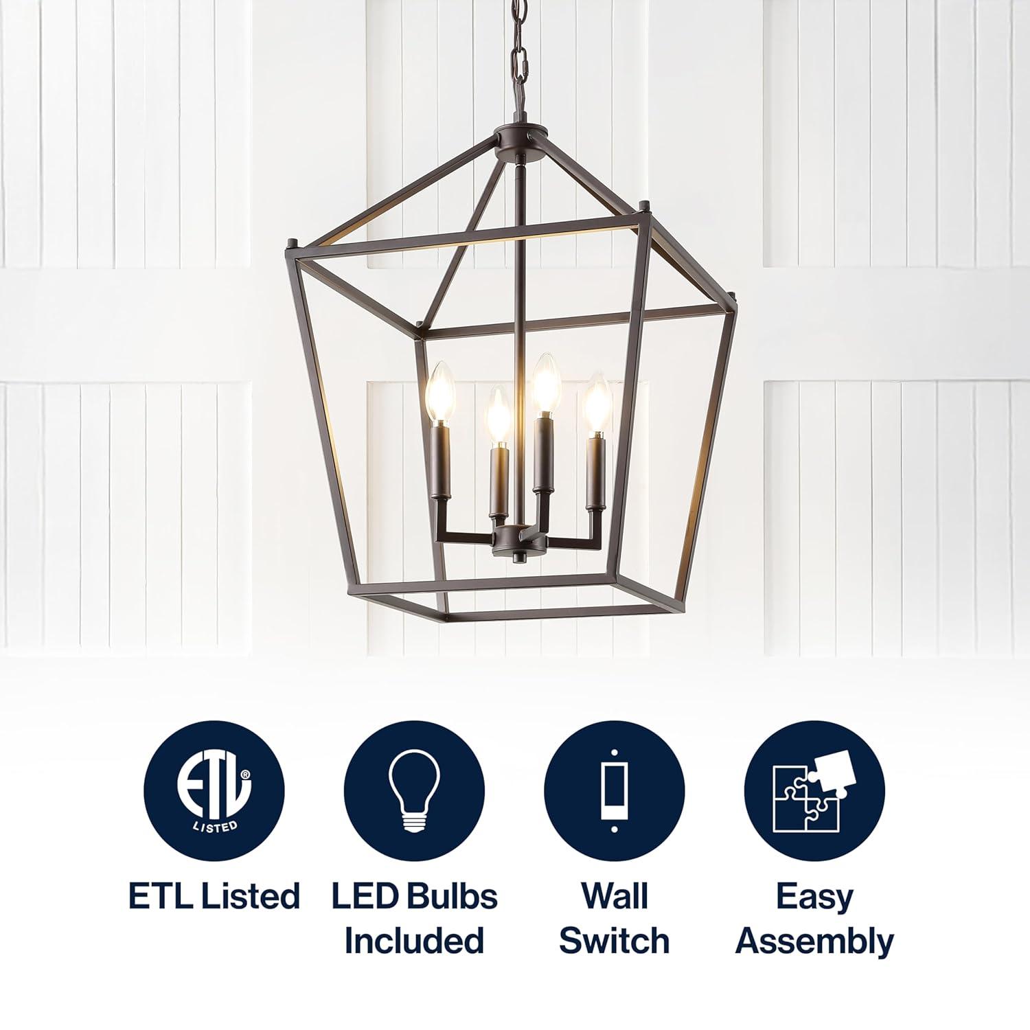 JONATHAN Y Pagoda 16" 4-Light Classic Traditional Metal Cage Lantern LED Pendant, Oil Rubbed Bronze