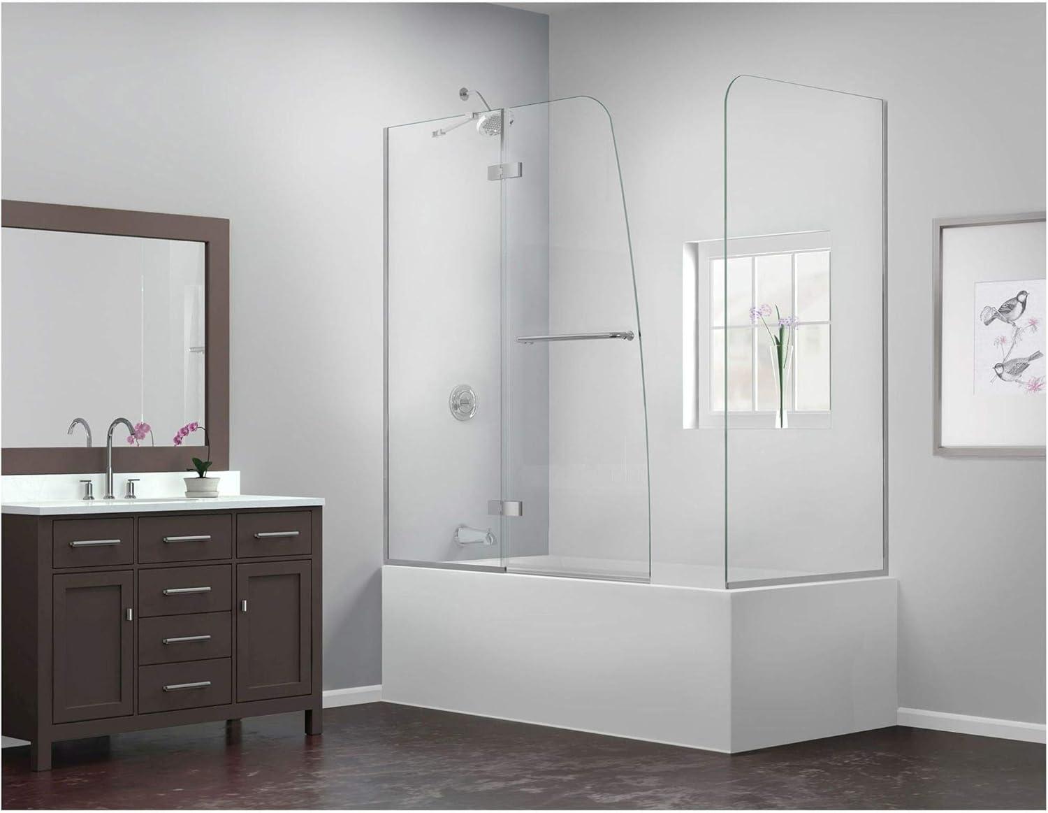 Chrome Frameless Hinged Tub Door with Return Panel, 60 x 30