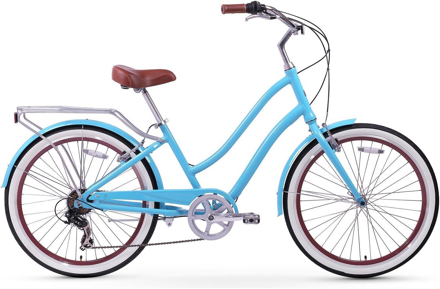 sixthreezero Every journey Women's 7-Speed Step-Through Hybrid Cruiser Bicycle, 26 In. Wheels and 17.5 In. Frame, Navy